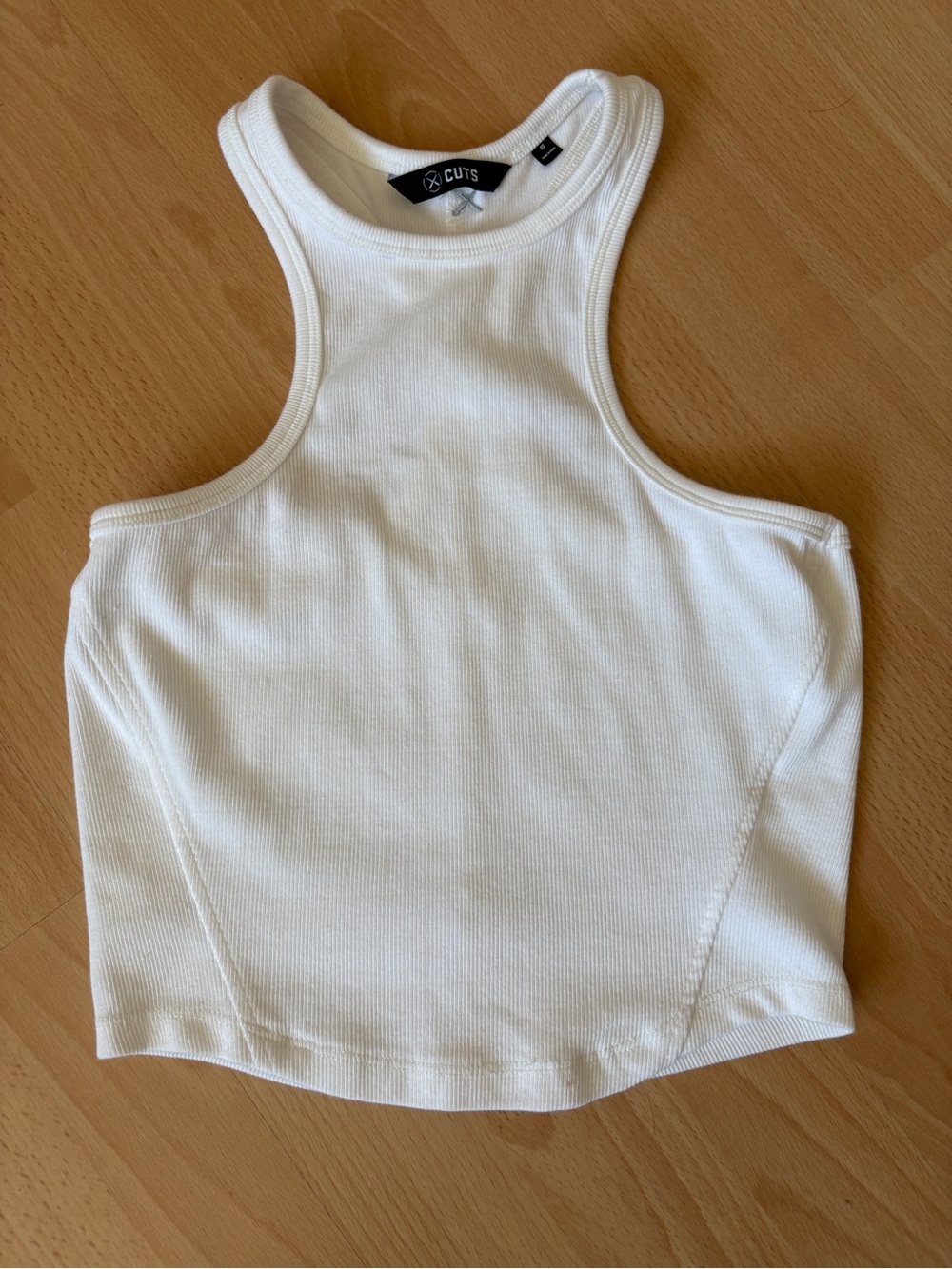 CUTS White Ribbed Racerback Crop Top Sz XS